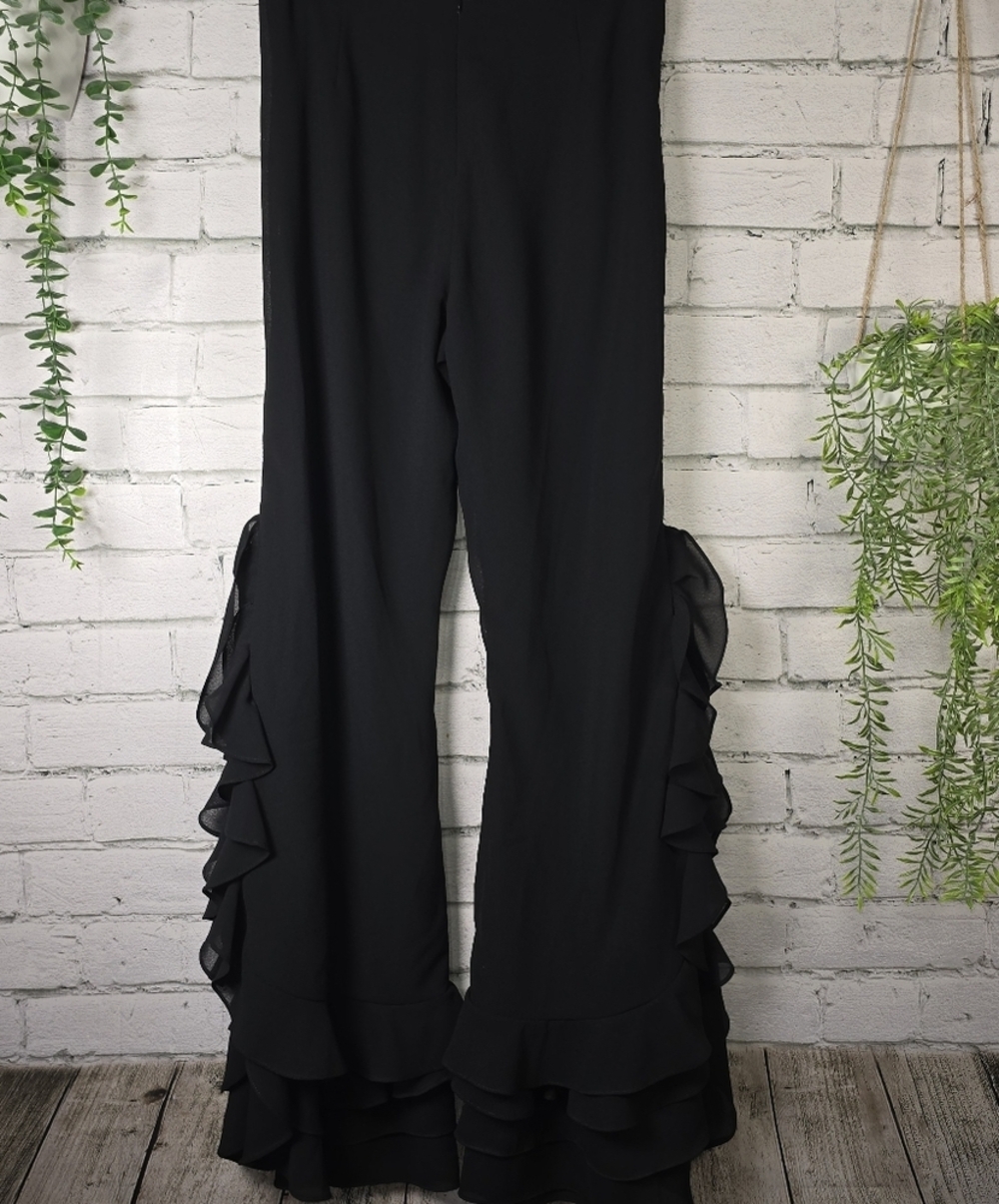 Studio I Black Pants With Cascading Ruffles, Feminine, Fancy, Party, Chic Size 6 - Picture 3 of 6